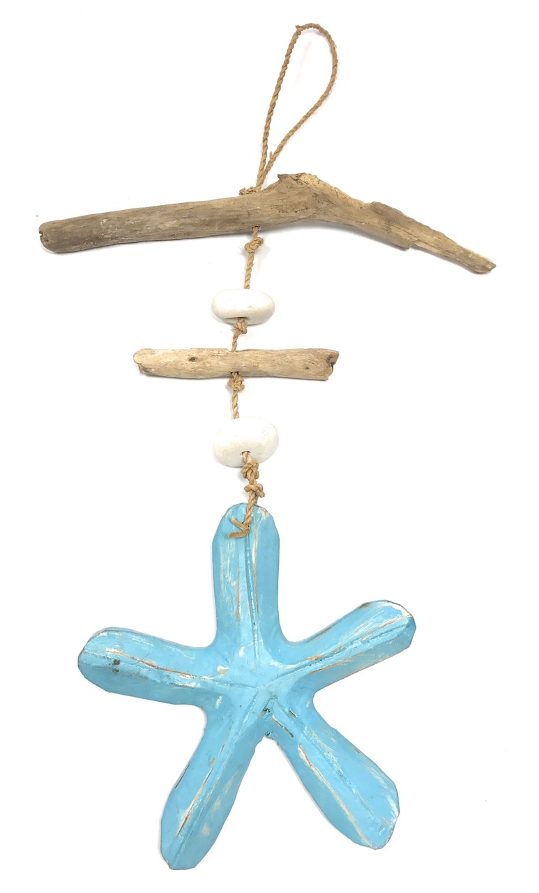 Driftwood Star Fish w/ White Stone 12" Blue - Rustic Cottage Accents | #lis3100830 Driftwood Star Fish w/ White Stone 12" Blue - Rustic Cottage Accents | #lis3100830